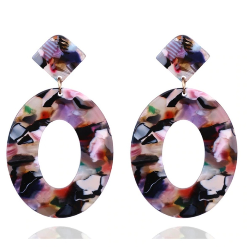 🆕 Oval Resin Drop Earrings - Multi Colored
